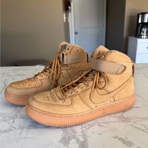 Nike Air Force 1 High Top Wheat Flax Tan Suede Basketball Sneakers Kids Sz 4.5Y